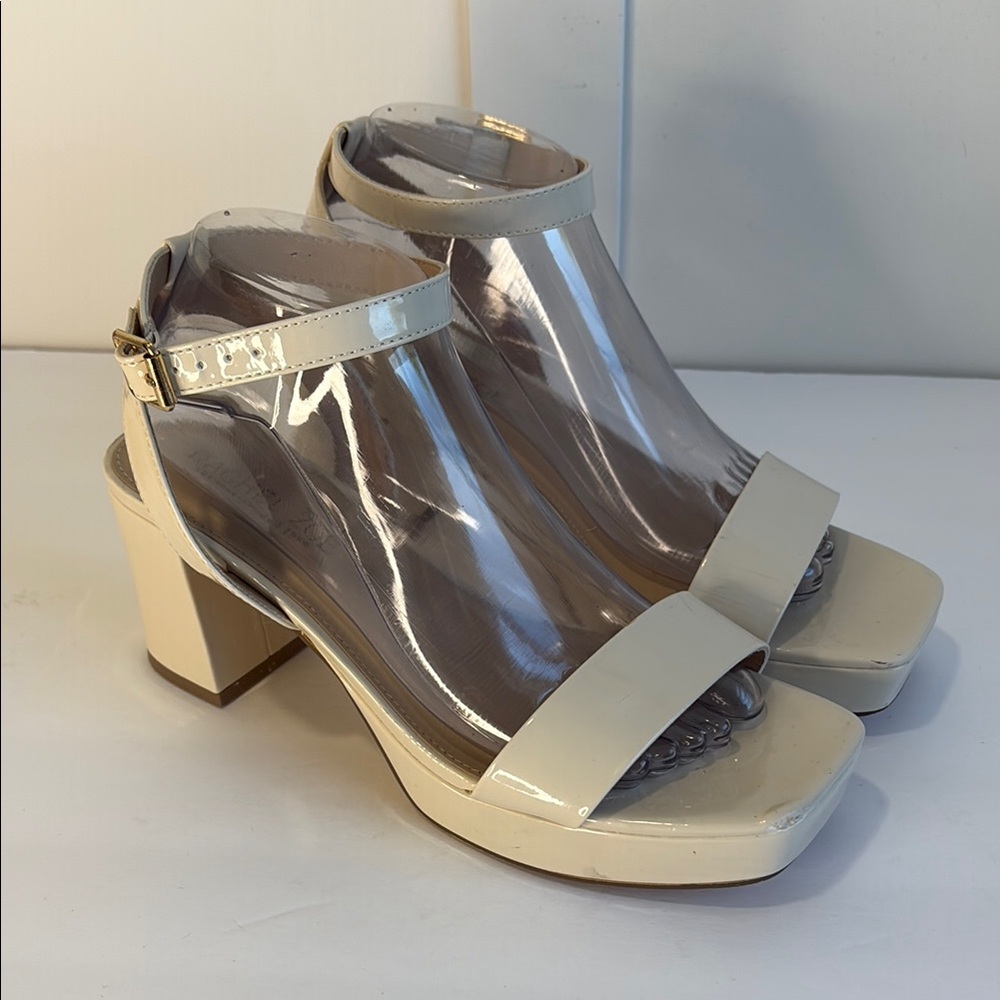 Rachel Zoe Patent Cream Block Heel Sandals